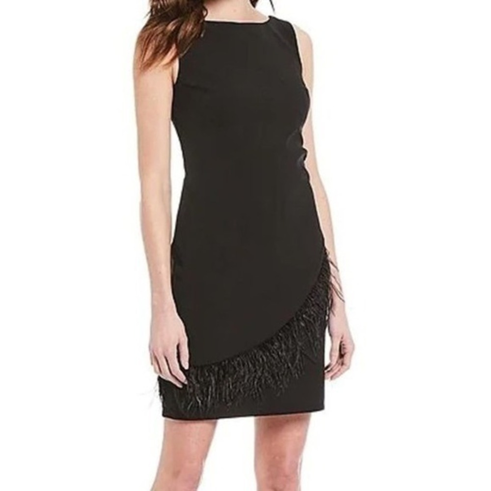 Harper Rose Solid Black Sleeveless Faux Feather Fringe Sheath Dress Size 4